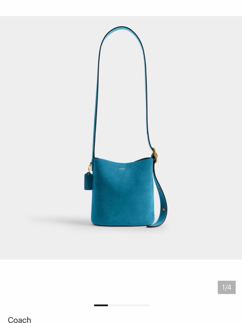 Coach Teal Suede Crossbody Bucket Bag 21 with Gold Hardware